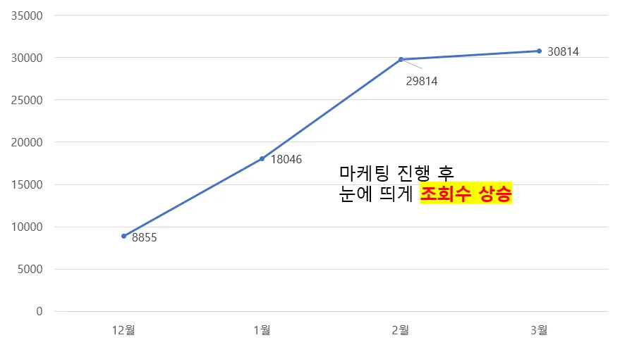 스마트플레이스 조회수 성장 차트 - 마케팅 후 3배 상승